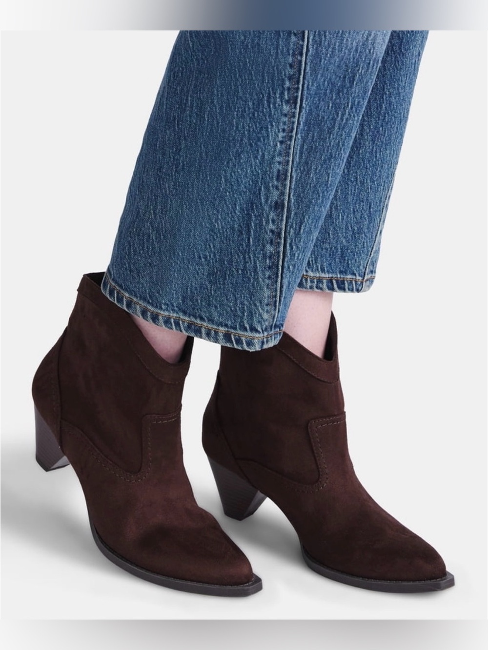 Time and Tru Dark Brown Suede Ankle Booties
